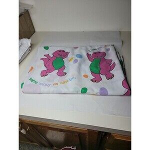 Vtg 1992 Barney Twin Sz 68" x 94" Flat Bed Sheet "I Love You, You Love Me"